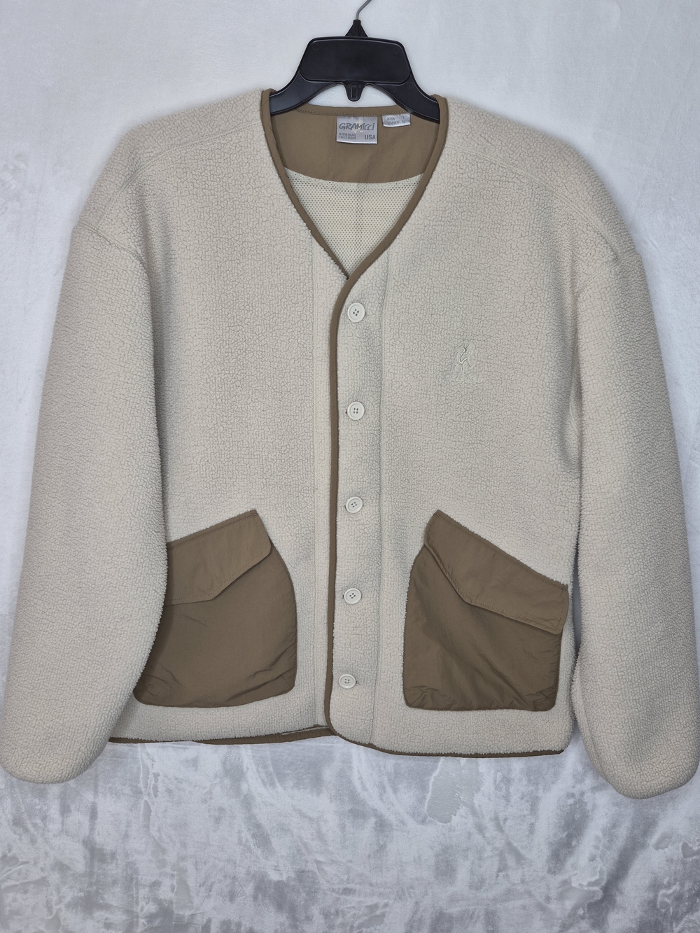 Gramicci Boa Fleece Cardigan Jacket Natural Cream Tan Mens Medium